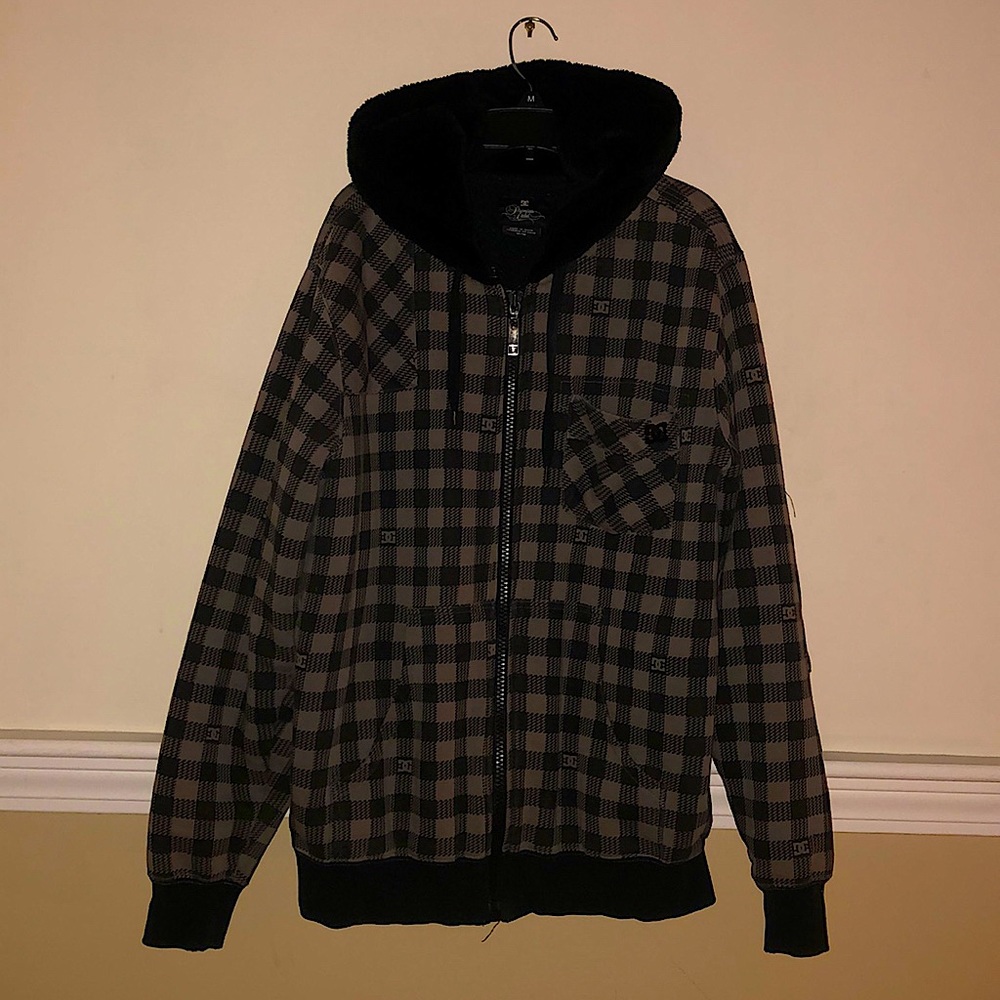 DC Premium Label Black Plush Zip Up Sweater